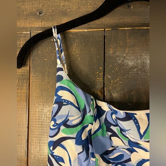 Retro Abstract Print Cropped Swim‎ Tank Blue Green White Summer Beach Pool A40 - Picture 3 of 8